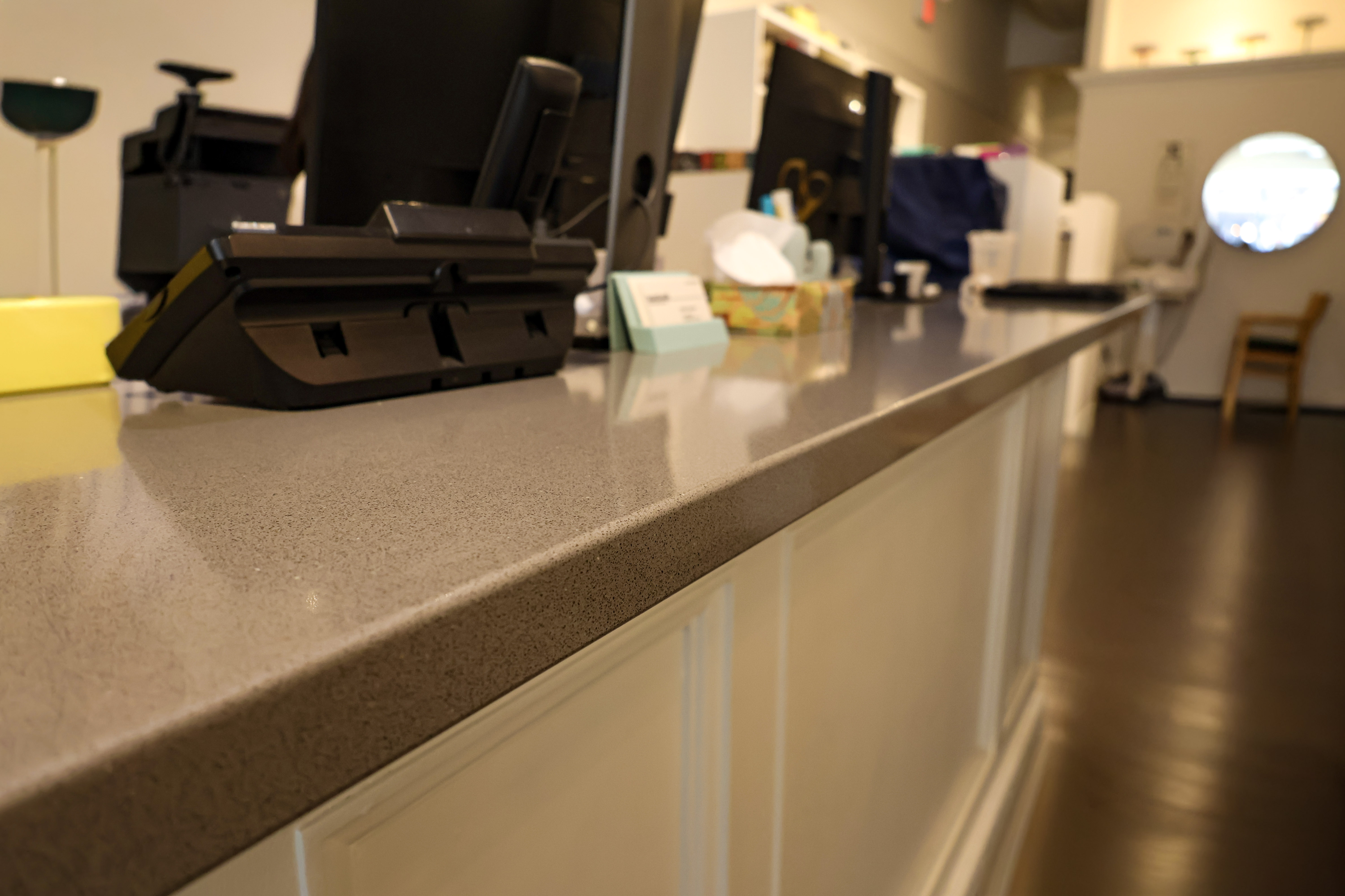 Reception desk at Boardwalk Eye Care in Cambridge