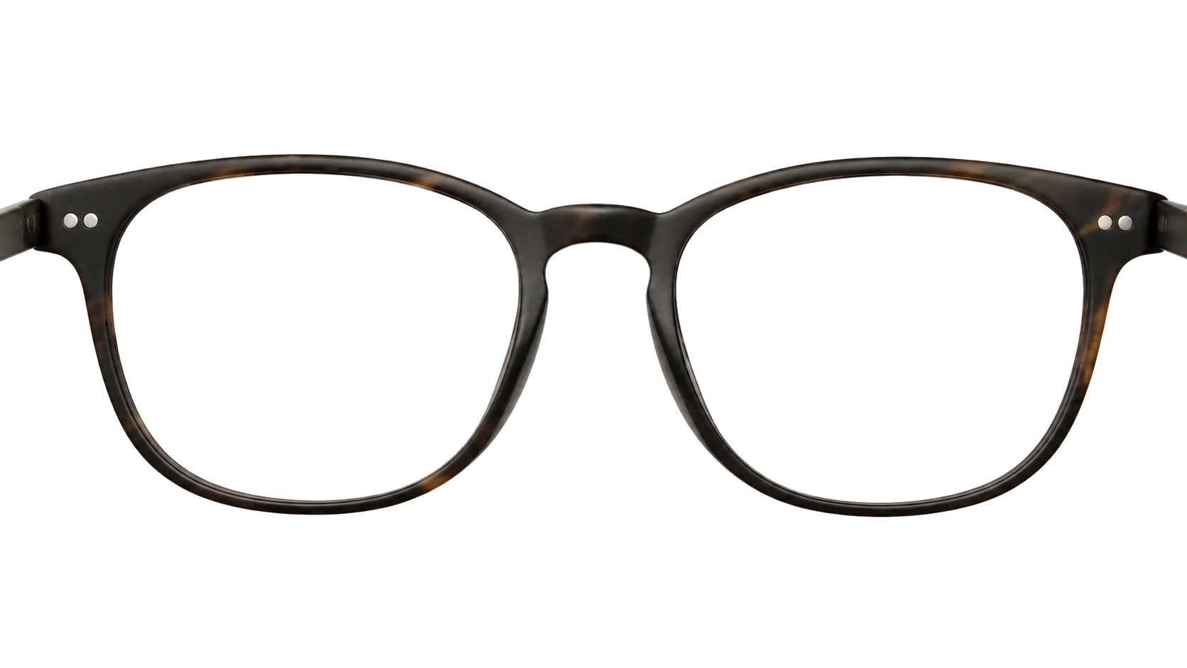 Point-of-view looking through eyeglasses at a campus scene, the lenses shifting between clear and blurred vision